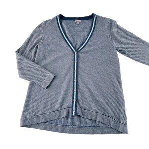 J.‎ Jill Womens Striped Cardigan Sweater Medium Blue & White Cotton Wool Blend